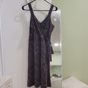 Hunter Green, Black And Oramge Wrap Dress